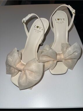 kate spade “Love” Bridal shoe Women's Ivory Bow Slingback Heels